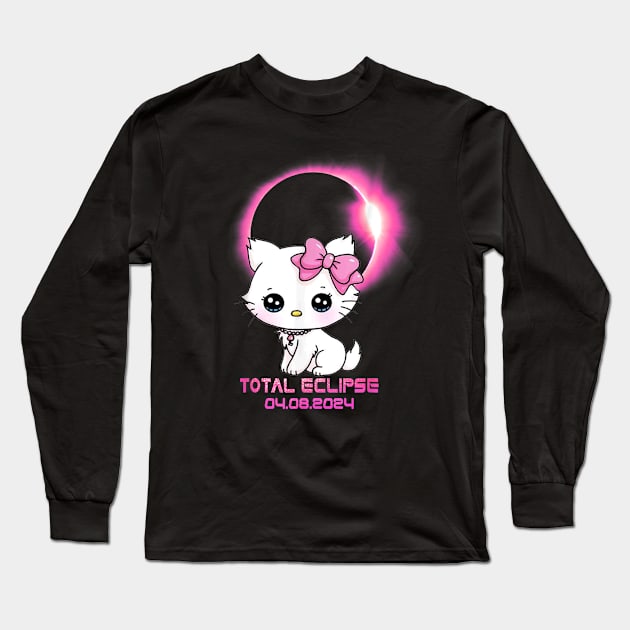 Total Solar Eclipse April 8 2024 Cat Gift For boys Girls KIds Long Sleeve T-Shirt by truong-artist-C